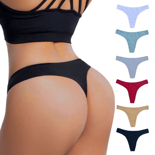 Pure cotton seamless solid color sexy bikini thong sports briefs， 6 packs 6 colors