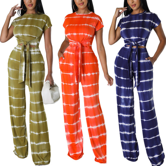 Fashion casual printed suit wide leg trousers two-piece set