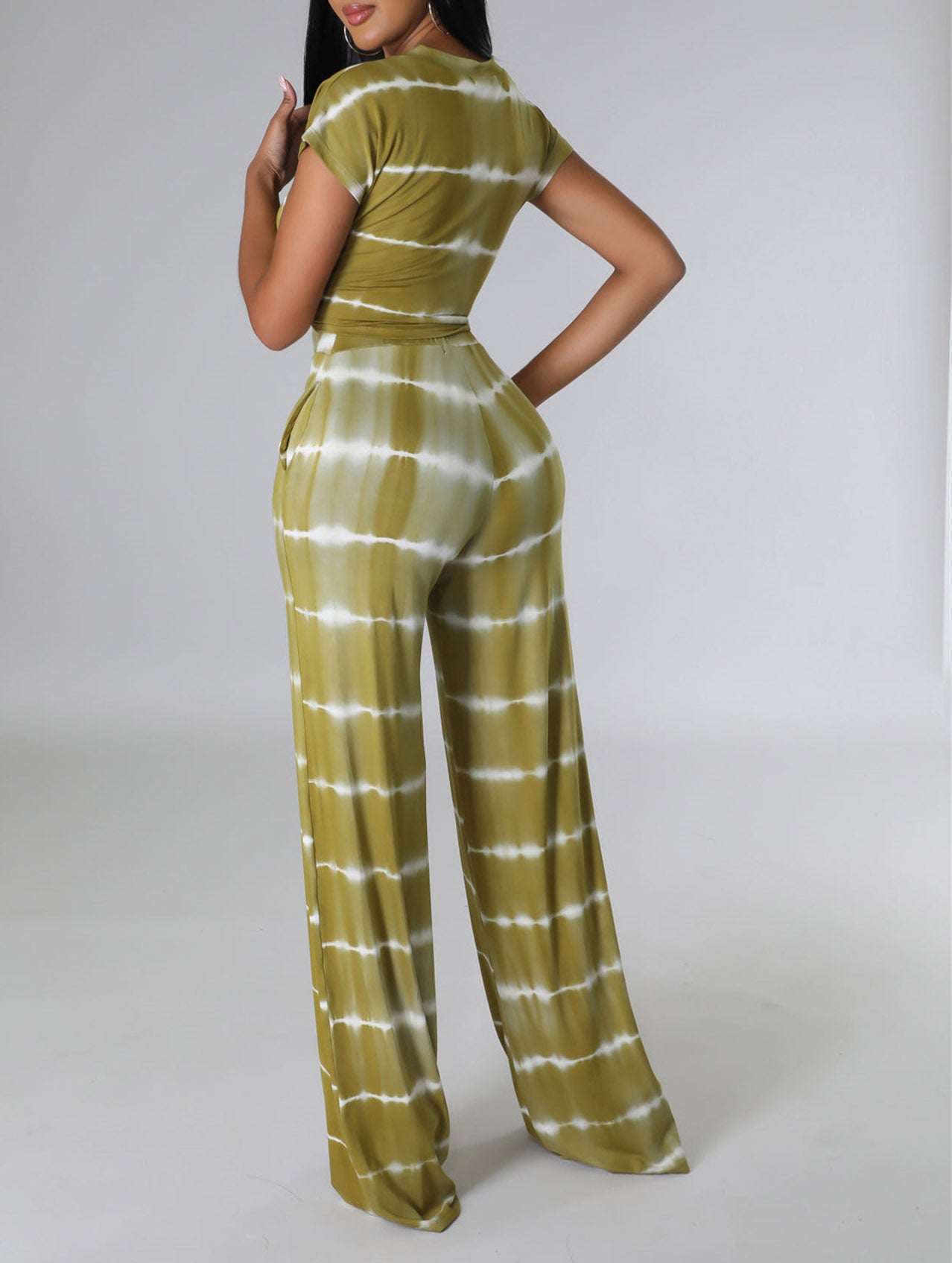 Fashion casual printed suit wide leg trousers two-piece set