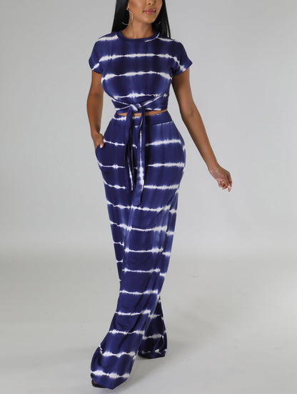 Fashion casual printed suit wide leg trousers two-piece set