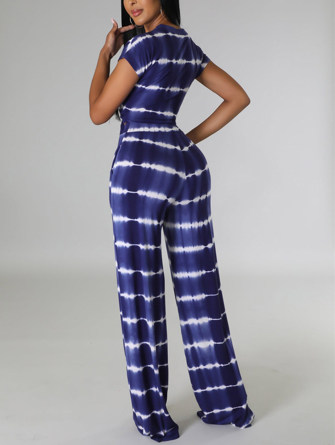 Fashion casual printed suit wide leg trousers two-piece set