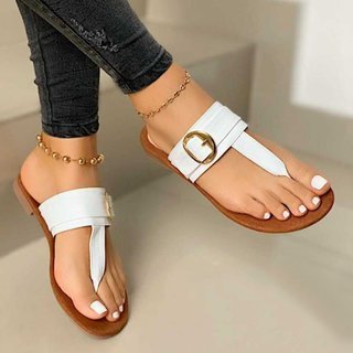 Metal Button Slippers Herringbone Wedge Sandals